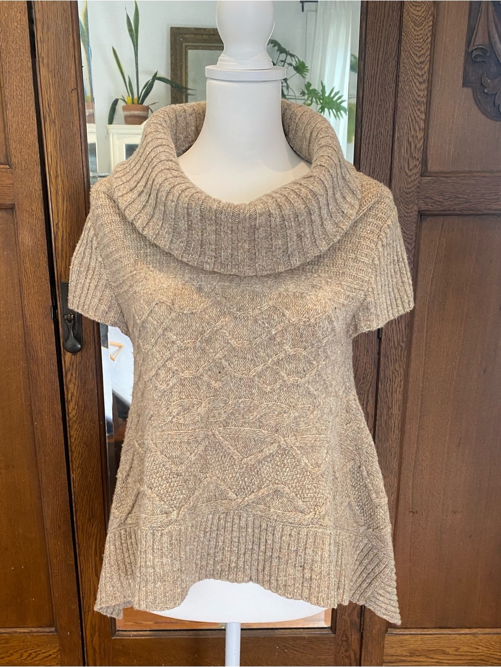 Anthropologie MOTH Wool Cowl Neck Cable Knit Sweater | Quiet Luxury | Boho XS